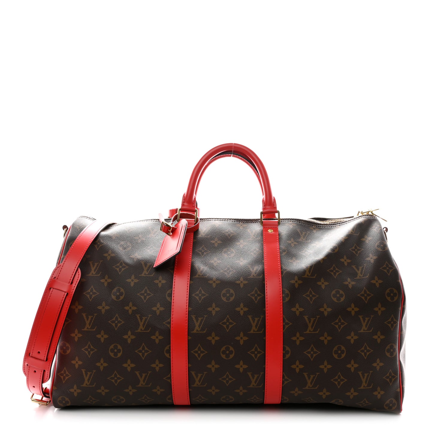 Calfskin Monogram Keepall Bandouliere 50 Coquelicot