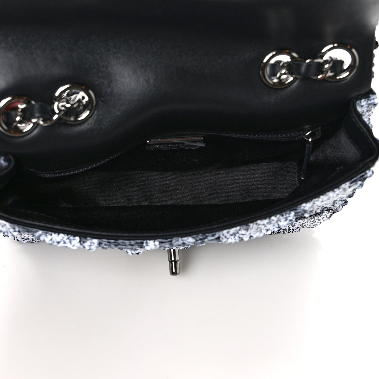 Sequin CC Logo Small Single Flap White Black
