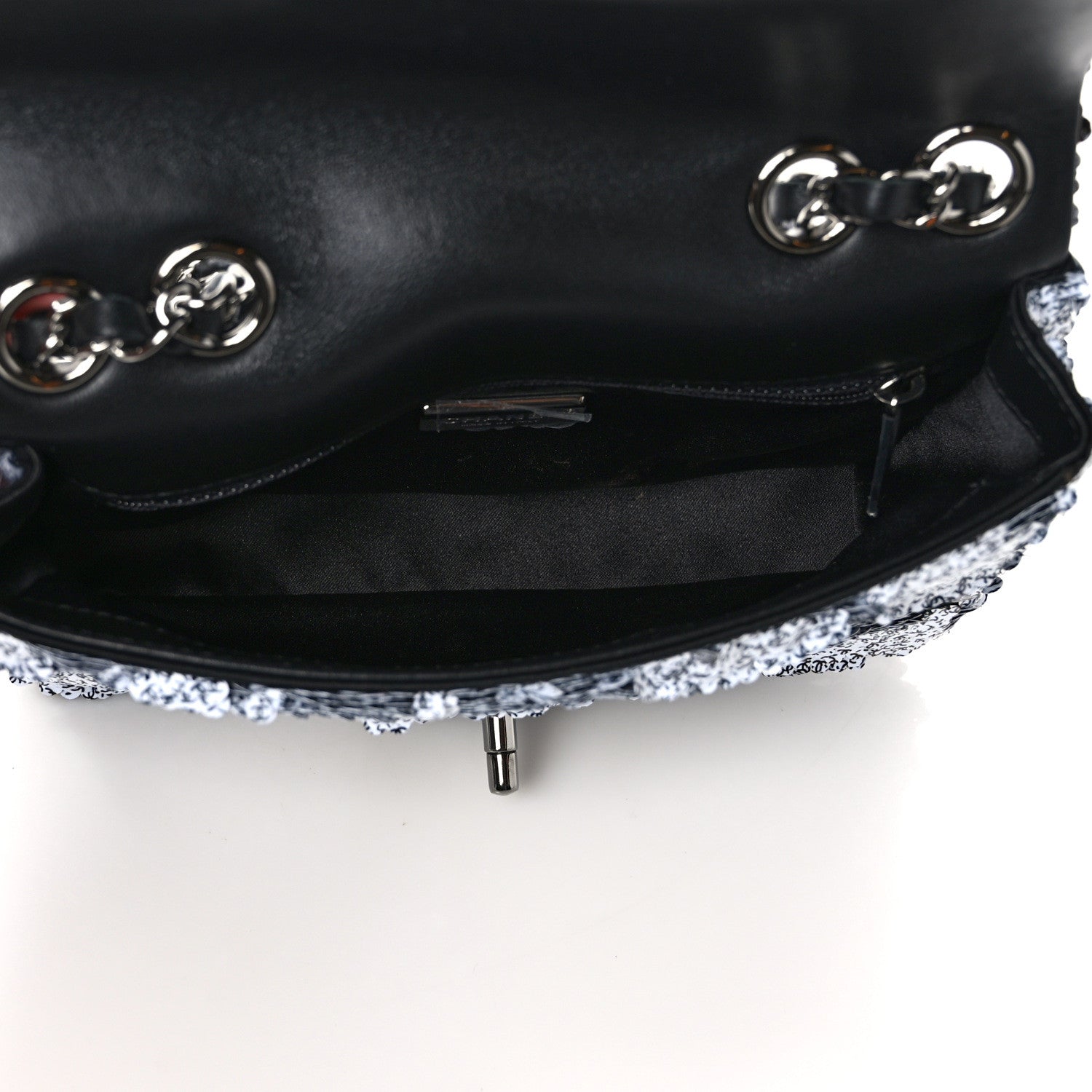 Chanel Sequin CC Logo Small Single Flap White Black 5 of 8