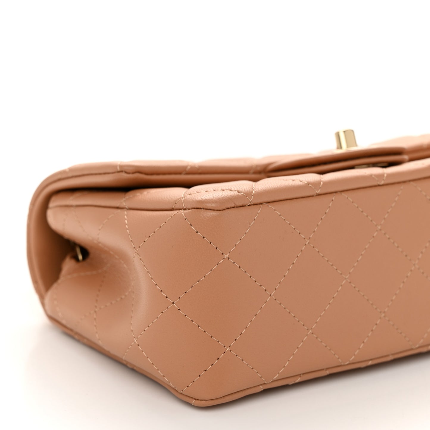 Lambskin Quilted Mini Rectangular Flap Dark Beige
