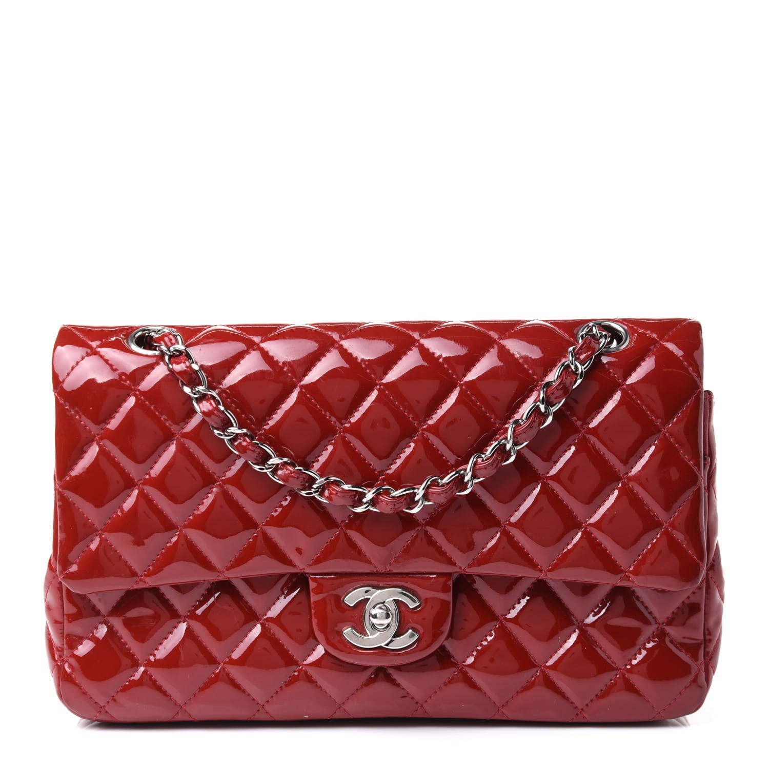 Chanel Patent Calfskin Quilted Medium Double Flap Dark Red 1 of 13