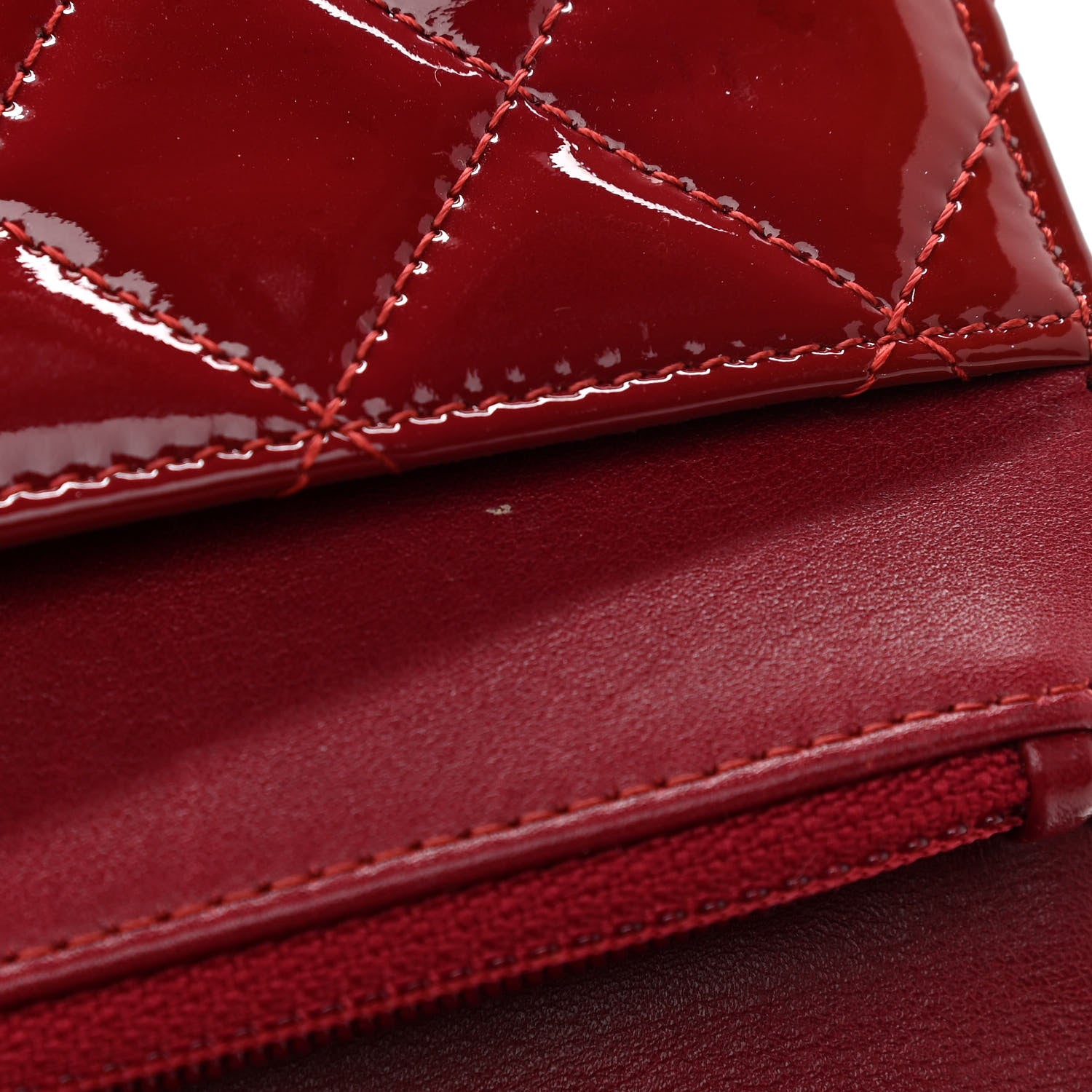Chanel Patent Quilted Wallet On Chain WOC Red 12 of 14