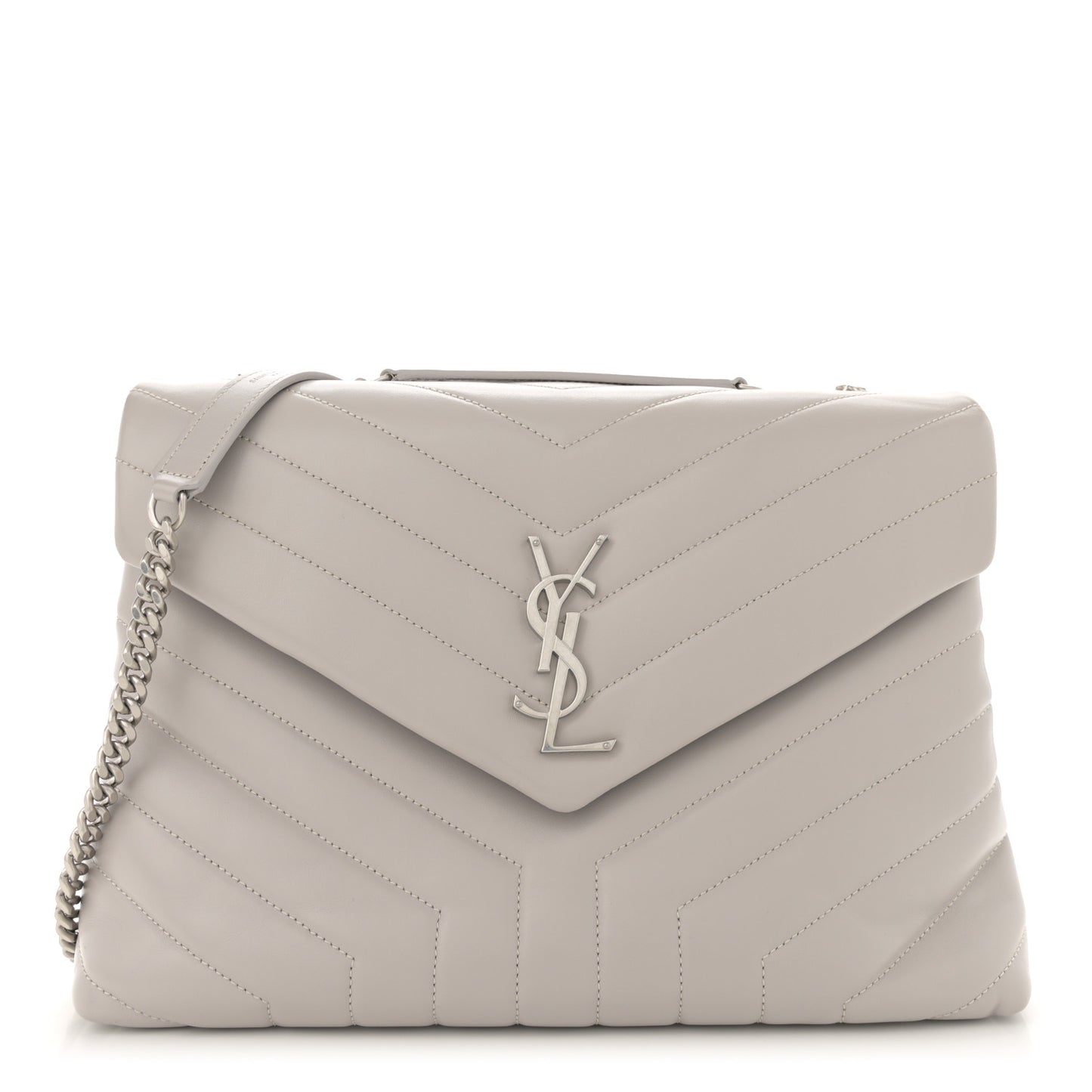 Calfskin Y Quilted Monogram Medium Loulou Chain Satchel Light Gray