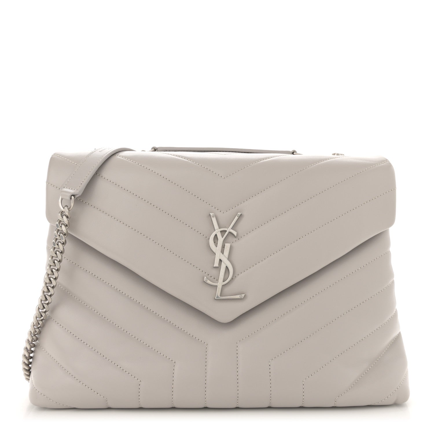 Saint Laurent Calfskin Y Quilted Monogram Medium Loulou Chain Satchel Light Gray 1 of 11