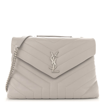 Saint Laurent Calfskin Y Quilted Monogram Medium Loulou Chain Satchel Light Gray 1 of 11