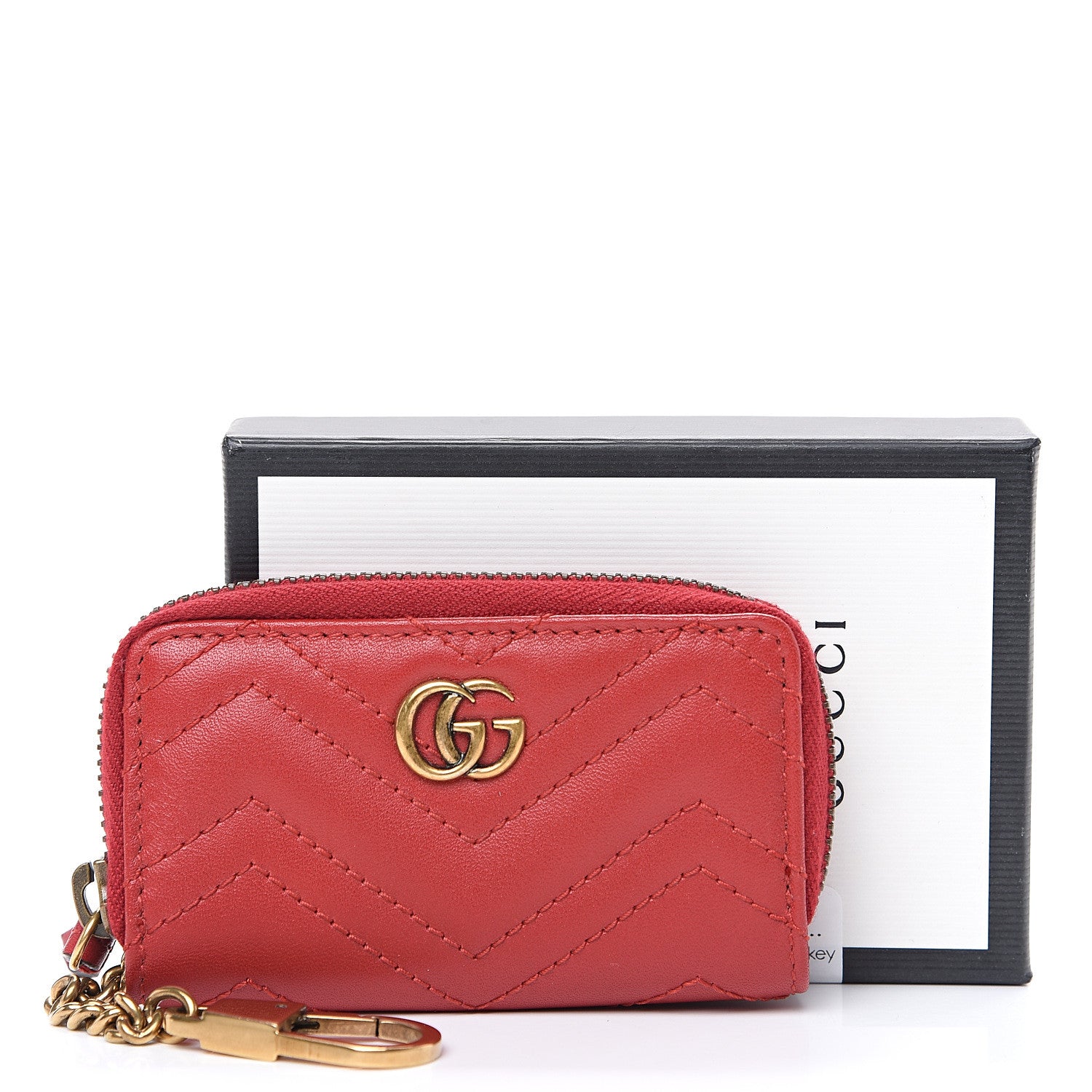 Gucci Calfskin Matelasse GG Marmont Zip Around Key Case Hibiscus Red 6 of 6