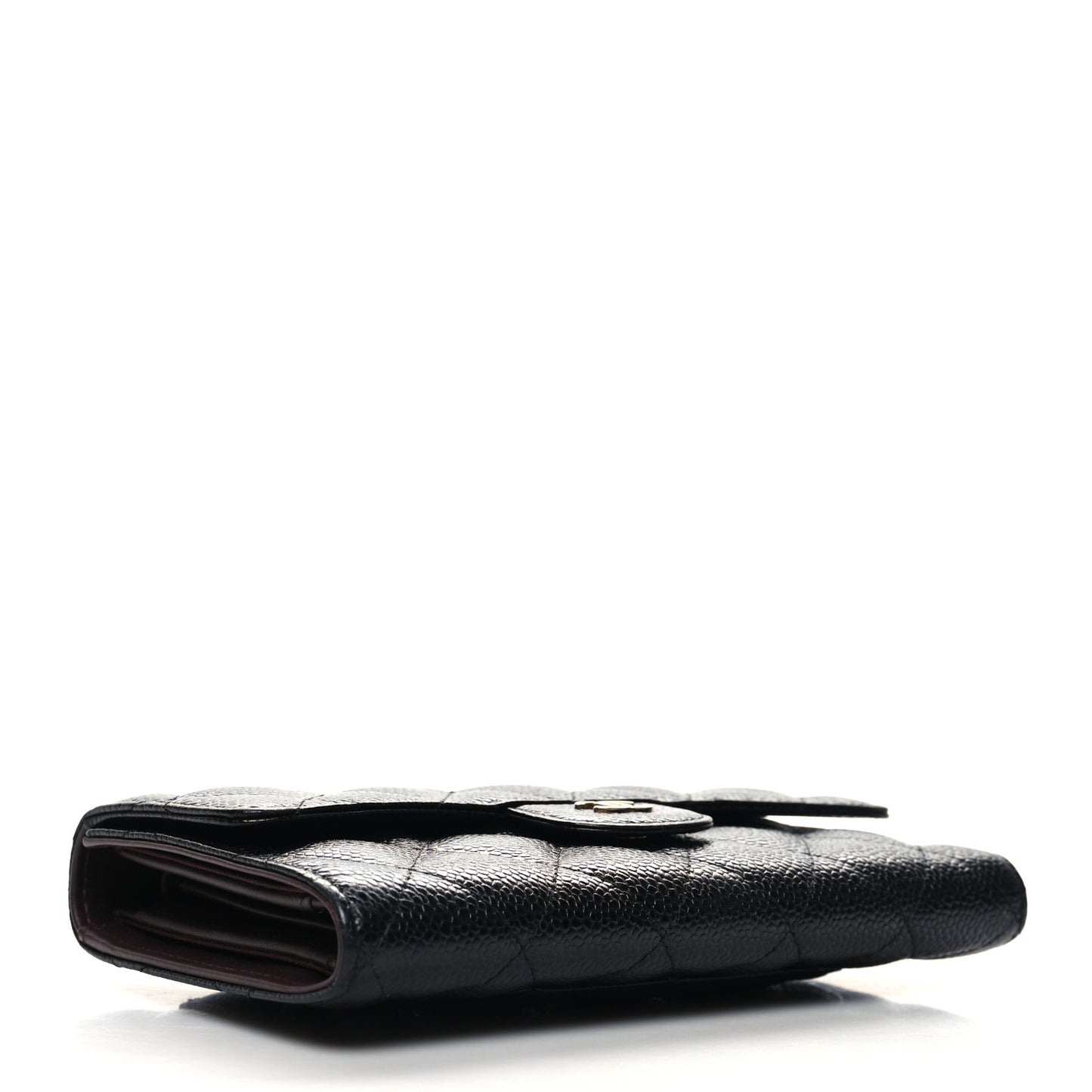 Caviar Quilted Large Gusset Flap Wallet Black