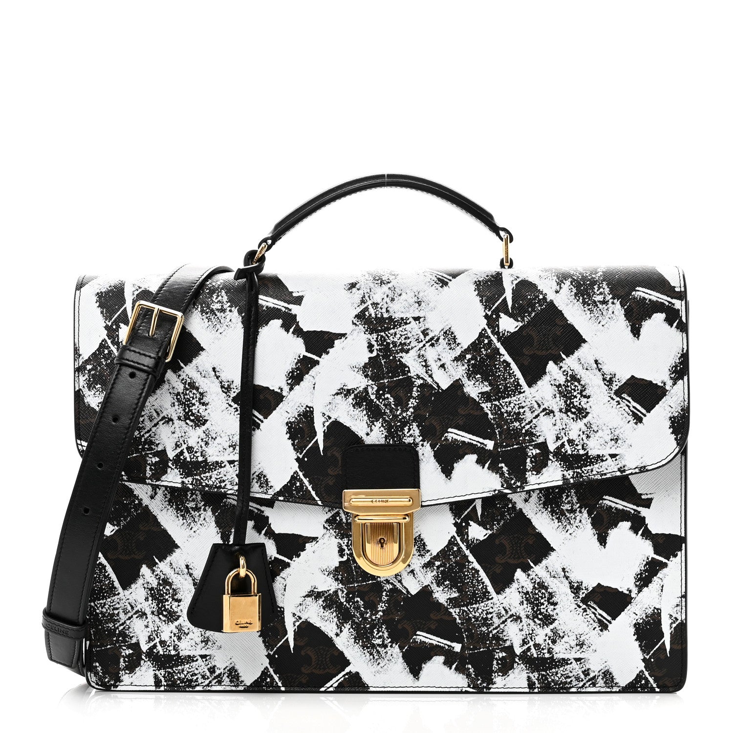 Celine Triomphe Canvas Calfskin Cartable Small Briefcase Black 1 of 11