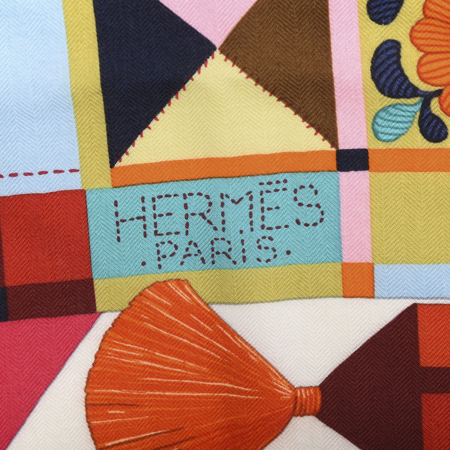 Hermes Cashmere Silk L'Art du Bojagi Shawl 140 Blanc Turquoise Orange 4 of 6