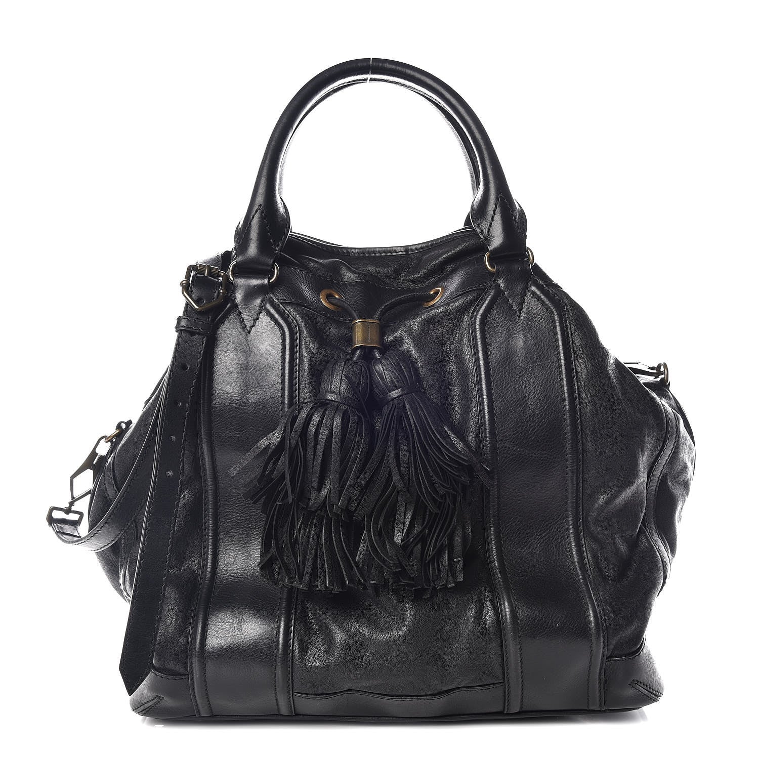 Burberry Grainy Calfskin Tassel Drawstring Shoulder Bag Black 1 of 19