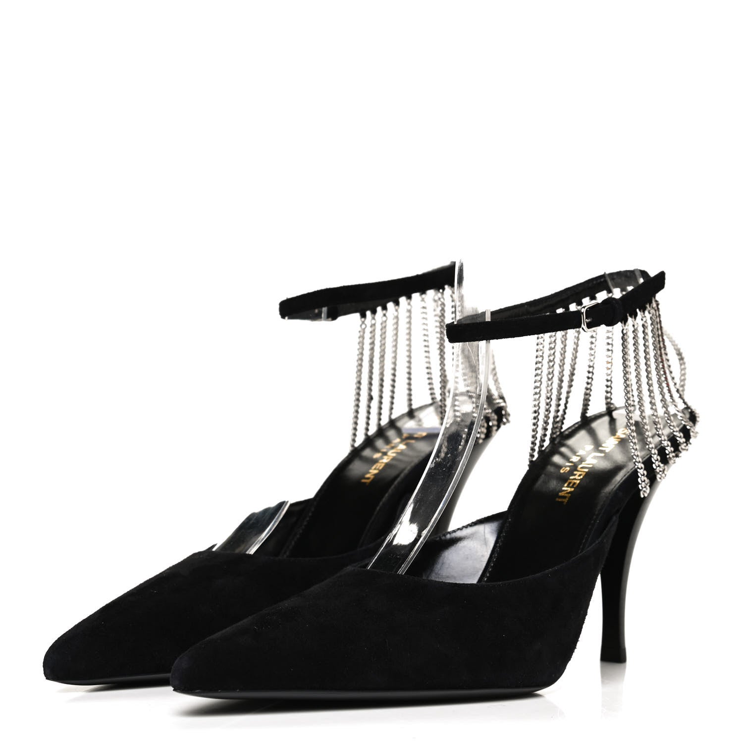 Saint Laurent Suede Chain Trim Pumps 37.5 Black 3 of 12