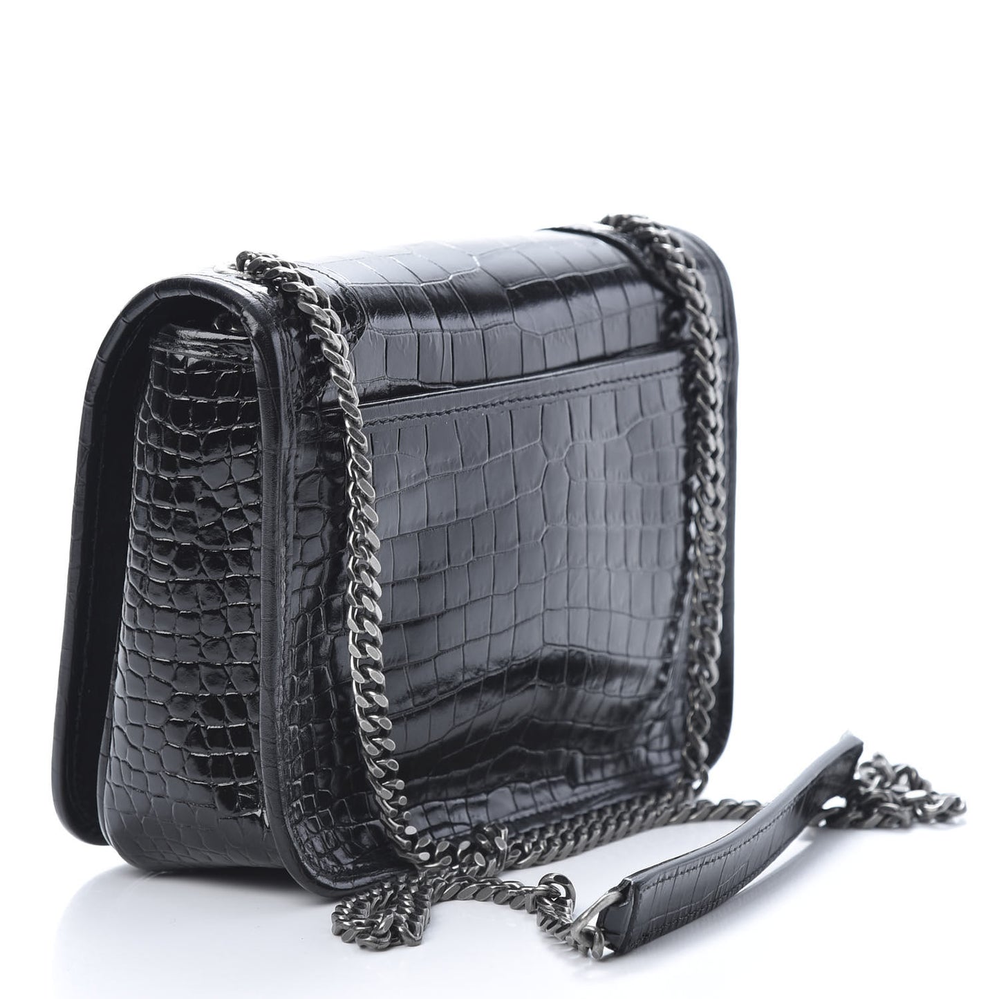 Crocodile Embossed Lambskin Matelasse Monogram Niki Chain Wallet Black