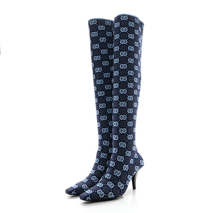 Gucci GG Jersey Knee High Boots 38 Blue Clear Sky Blue 3 of 8