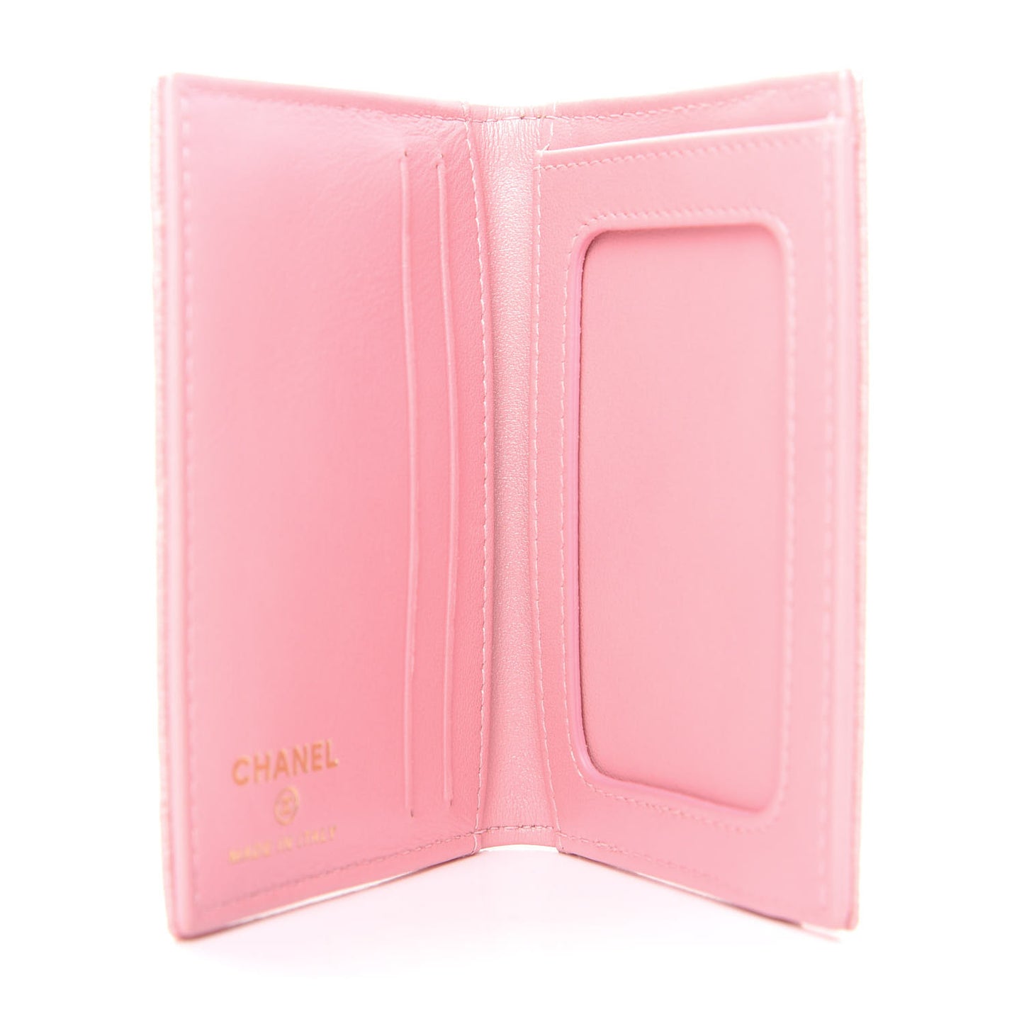 Iridescent Caviar Quilted Card Holder Wallet Rose Pink