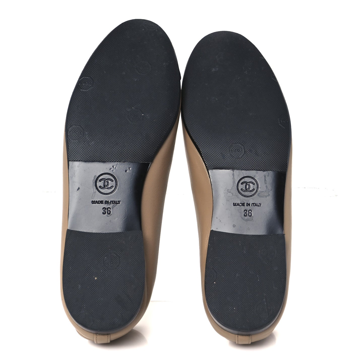Lambskin Cap Toe CC Ballerina Flats 36 Beige Black