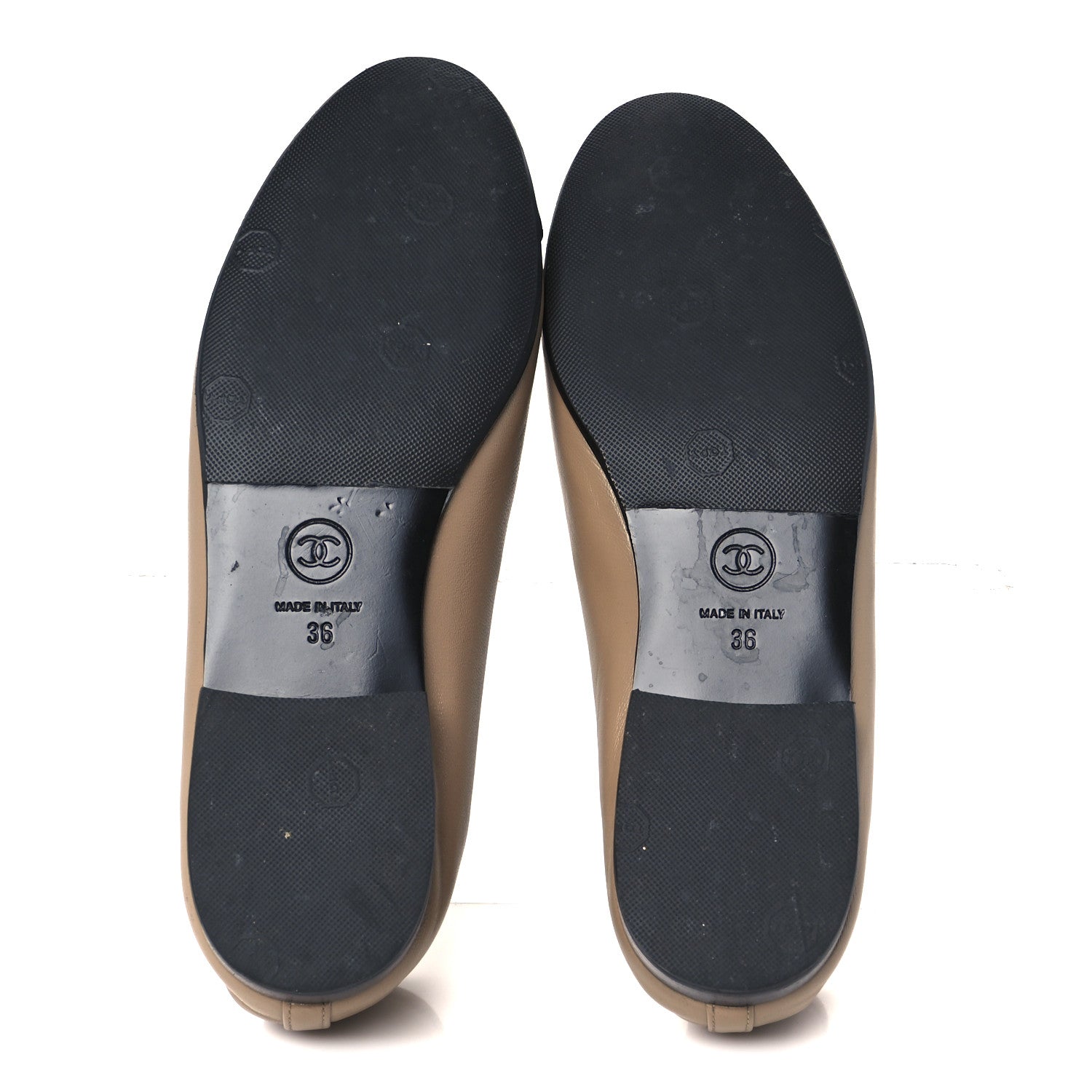Chanel Lambskin Cap Toe CC Ballerina Flats 36 Beige Black 6 of 9