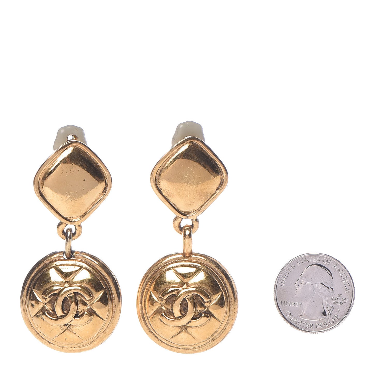 CC Large Drop Clip On Earrings Gold
