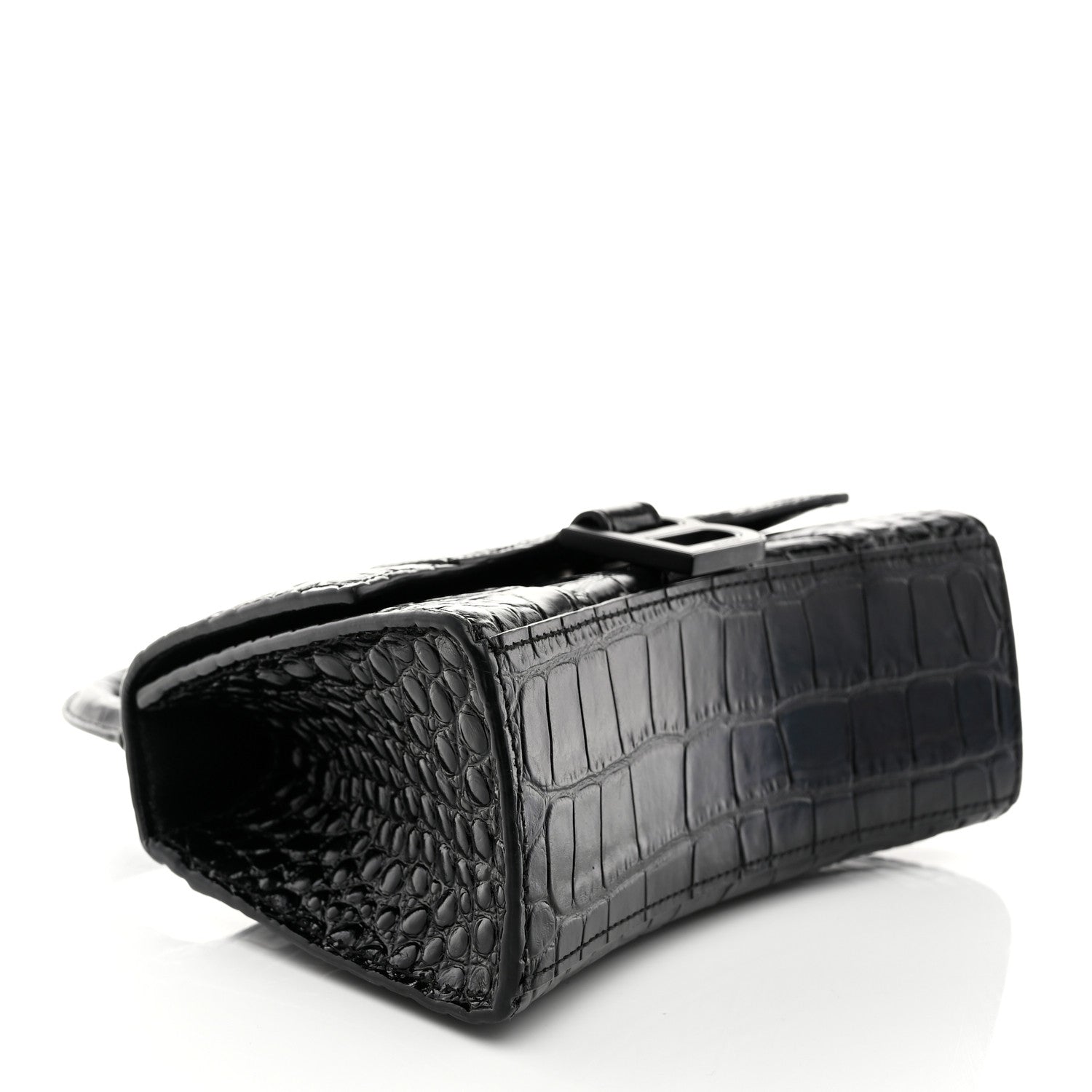 Balenciaga Shiny Calfskin Monochrome Crocodile Embossed Hourglass Top Handle Bag XS Black 4 of 9
