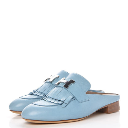 Hermes Goatskin Rivoli Mules 35 Bleu Ciel 2 of 9