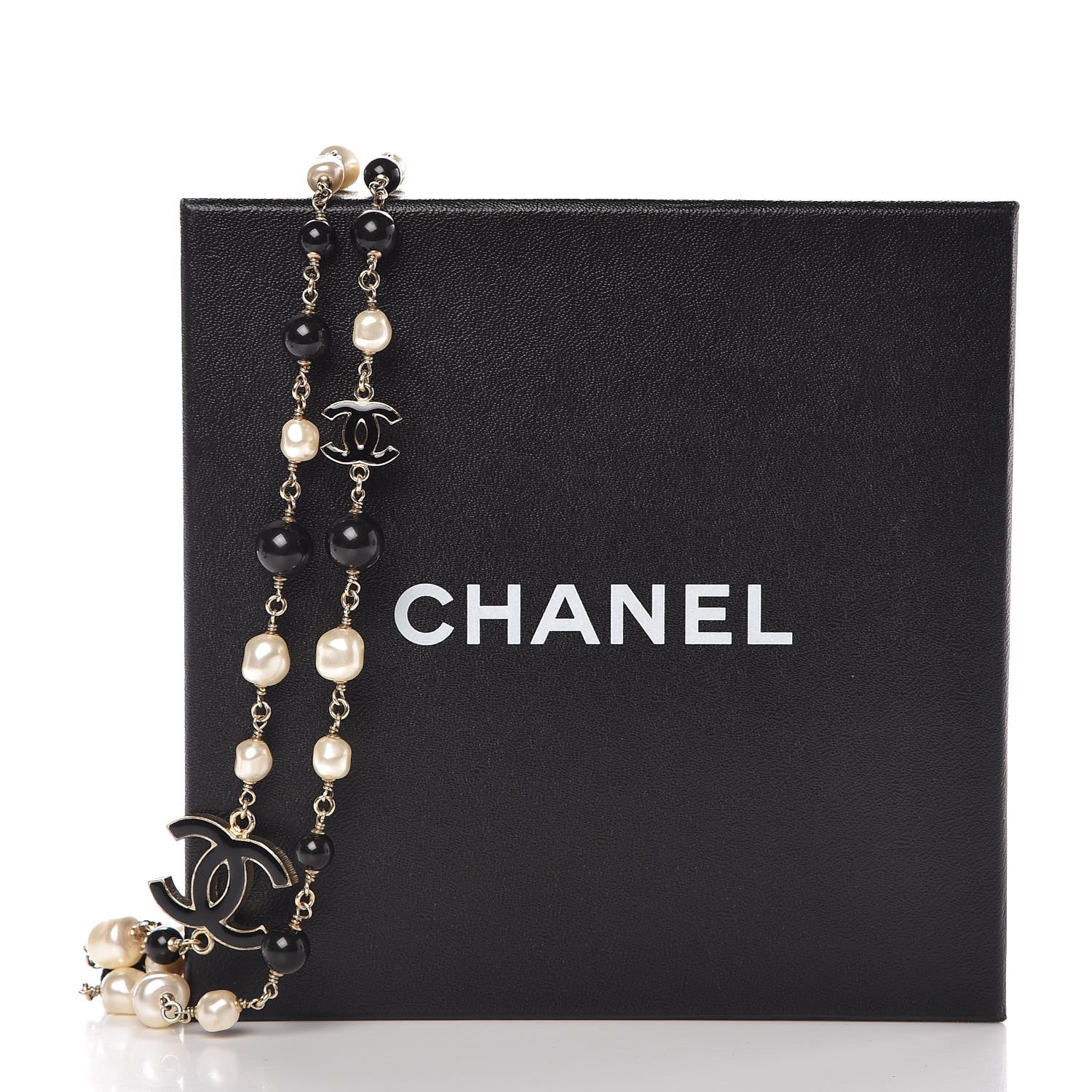 Chanel Baroque Pearl Bead Enamel CC Long Necklace Black Silver 5 of 5