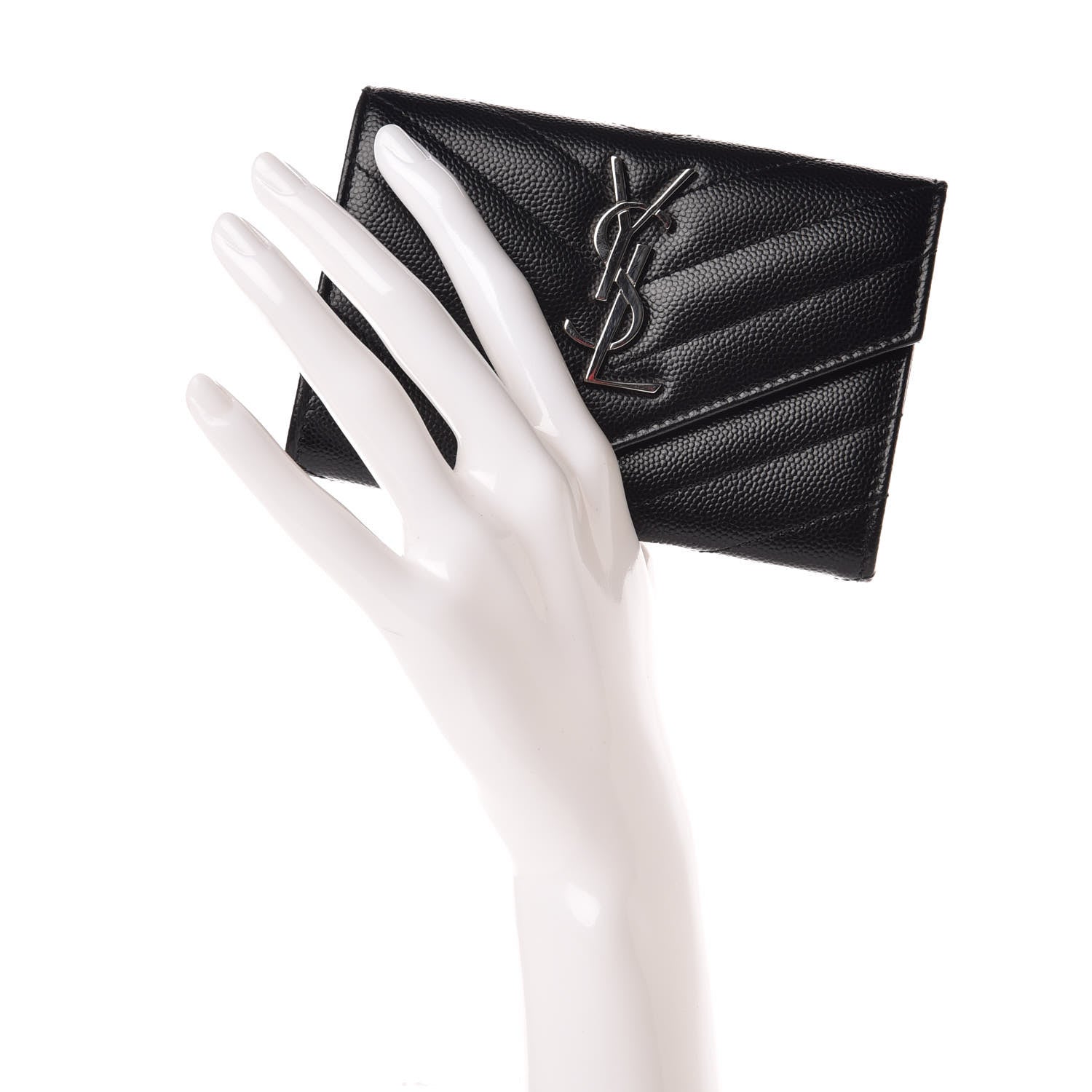 Saint Laurent Grain De Poudre Matelasse Chevron Small Monogram Envelope Wallet Black 2 of 10