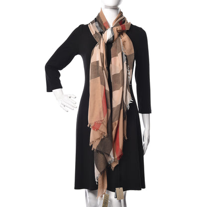 Burberry Modal Silk Cashmere Sheer Mega Check Scarf Camel 2 of 6