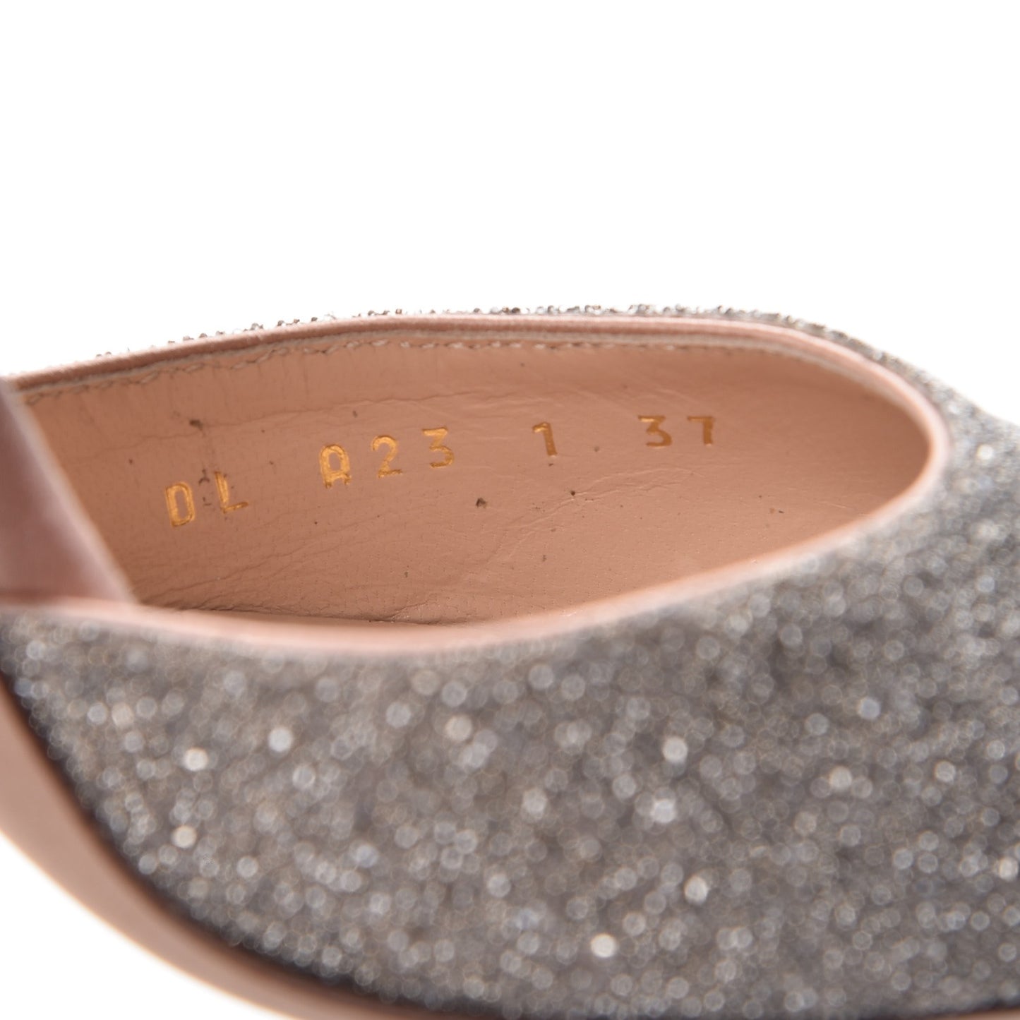 Glitter Calfskin Ankle Strap Pumps 37 Poudre Gold