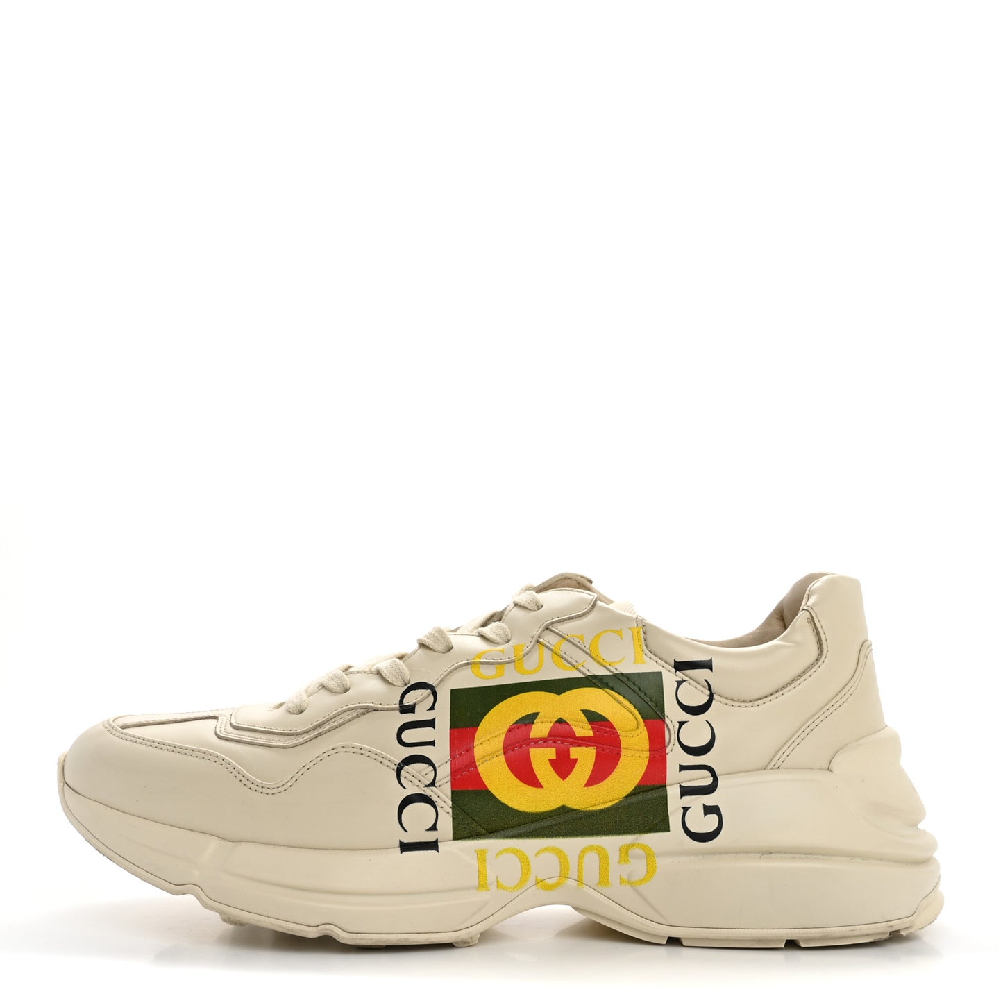 Calfskin Interlocking G Logo Mens Rhyton Sneakers 10 Ivory