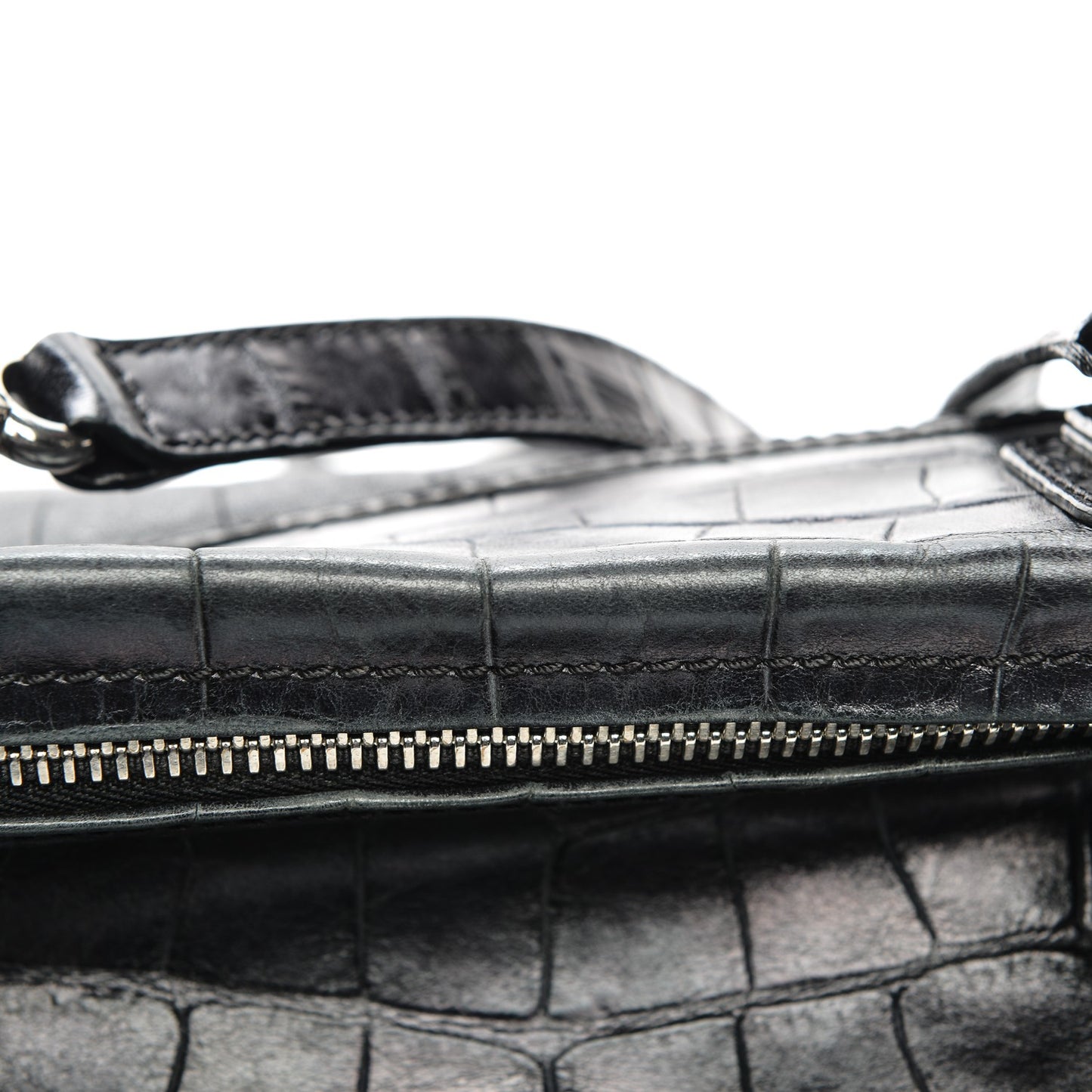 Calfskin Crocodile Embossed Small Pandora Black