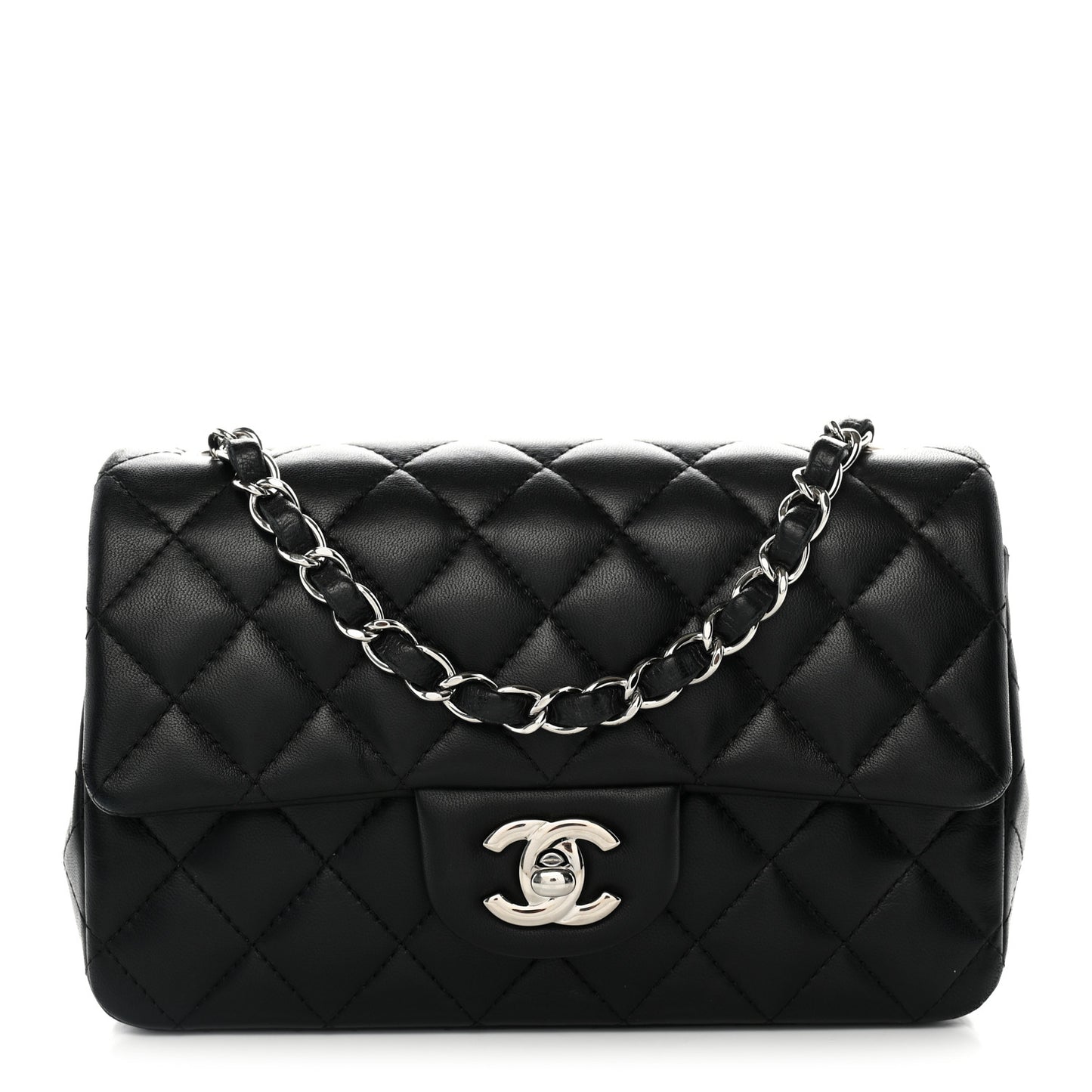 Lambskin Quilted Mini Rectangular Flap Black