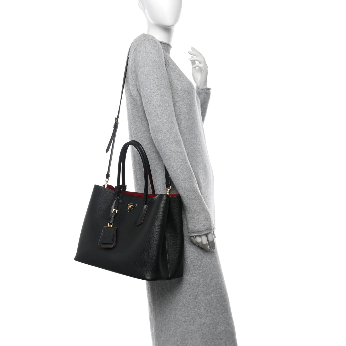 Saffiano Cuir Large Double Bag Black Fuoco