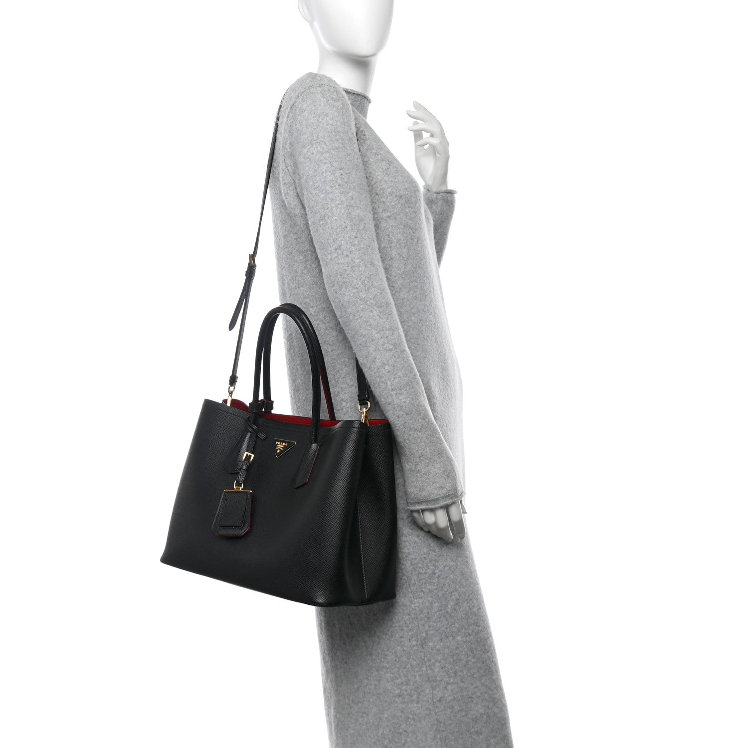 Prada Saffiano Cuir Large Double Bag Black Fuoco 2 of 13