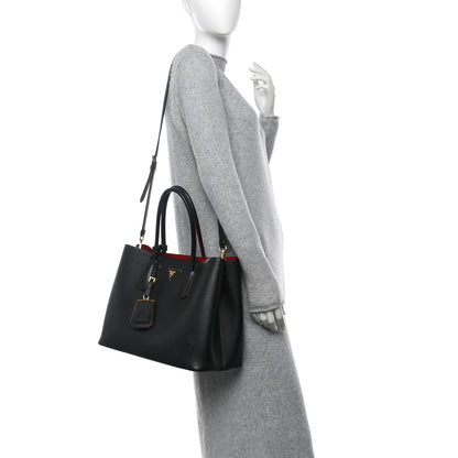 Prada Saffiano Cuir Large Double Bag Black Fuoco 2 of 13