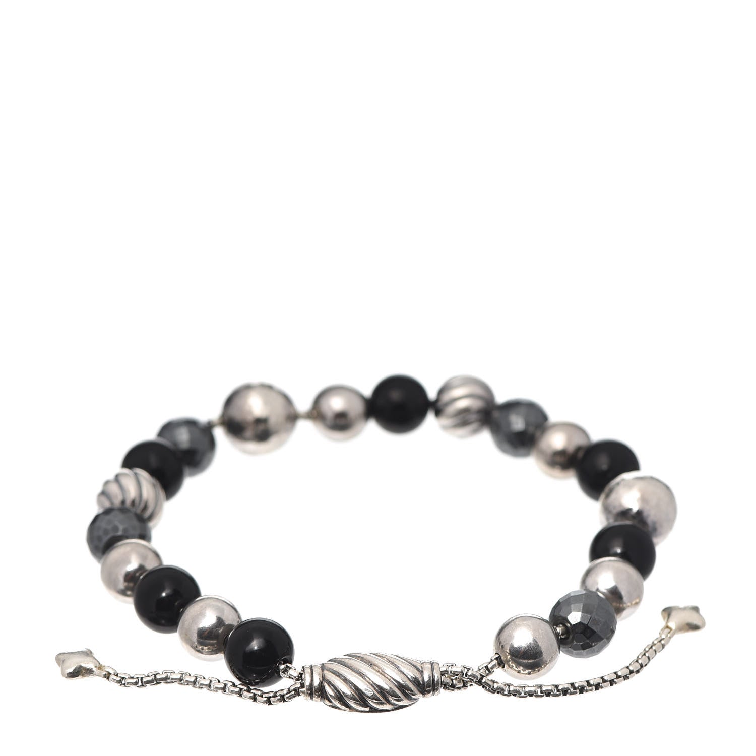 David Yurman Sterling Silver Black Onyx Hematite 8mm Elements Bead Bracelet 3 of 4