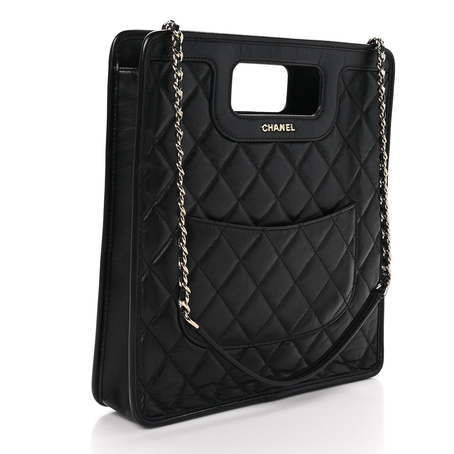 Aged Calfskin Small Charms Shopping Bag Black