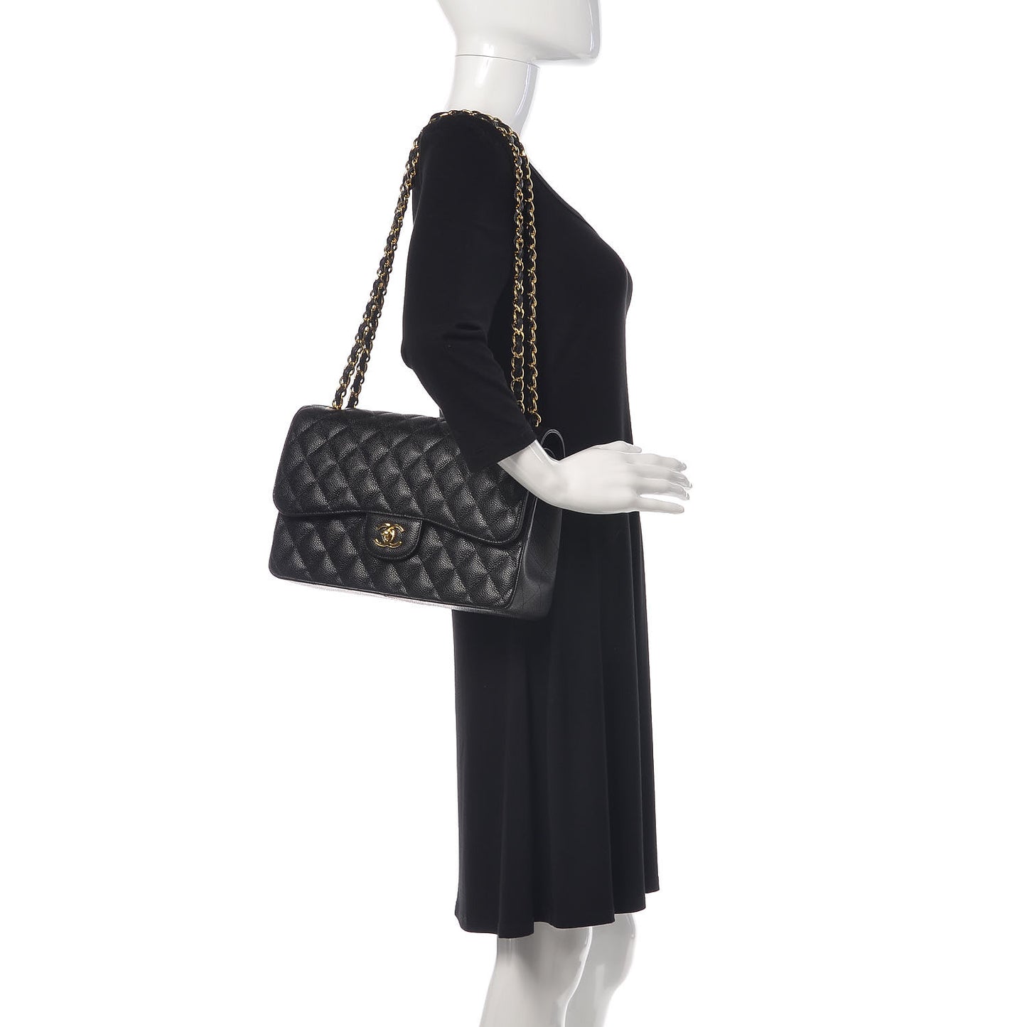 Caviar Quilted Jumbo Double Flap Black