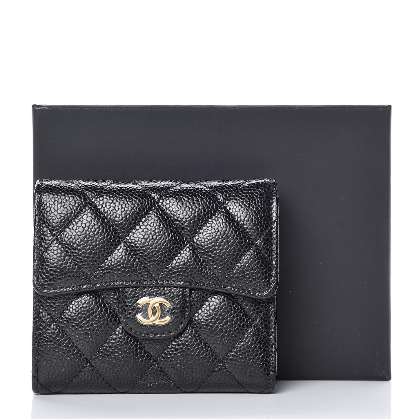 Caviar Quilted Compact Flap Wallet Black