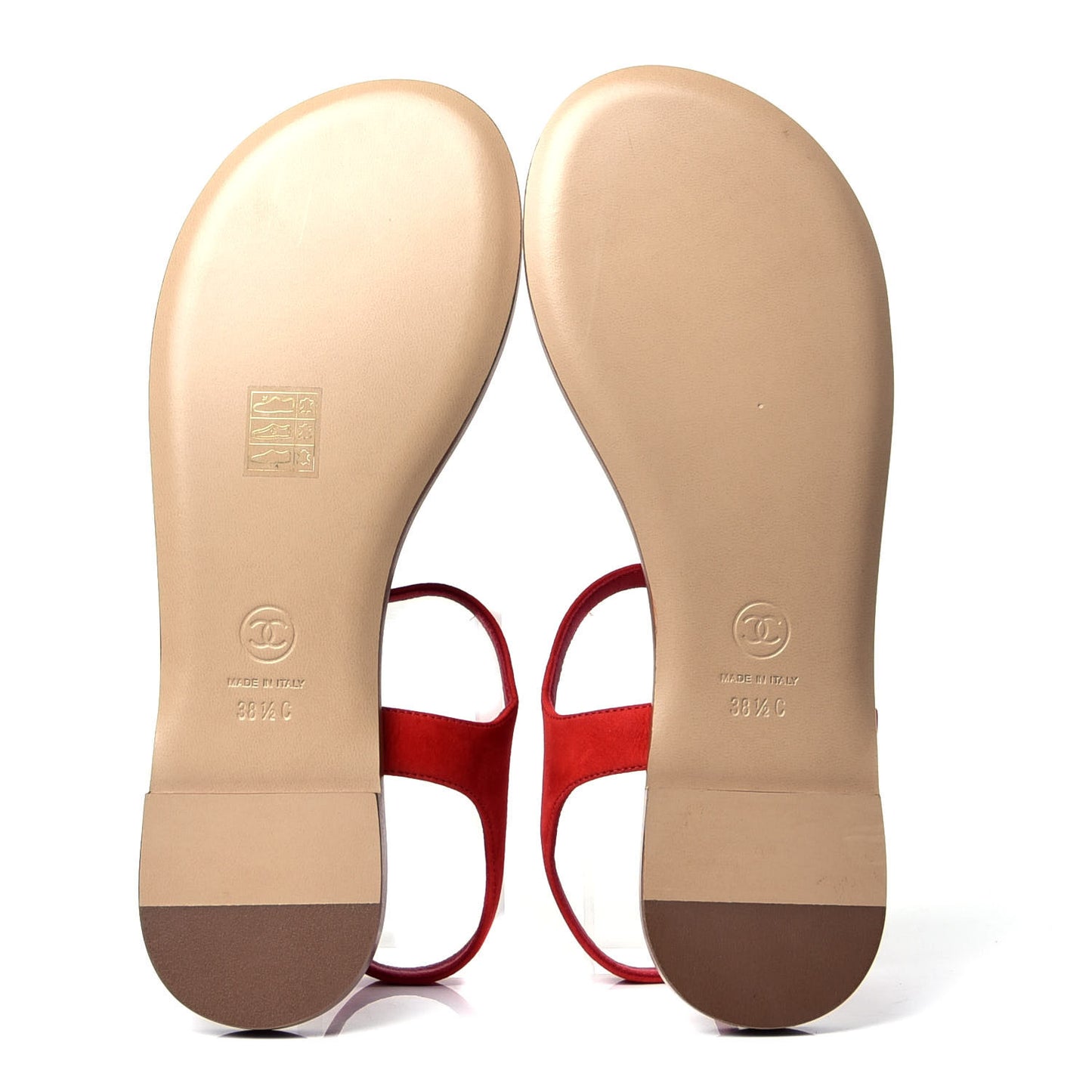 Suede Calfskin Chain CC Thong Sandals 38.5 Red