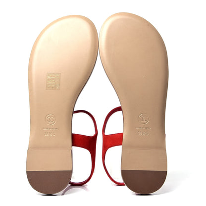 Chanel Suede Calfskin Chain CC Thong Sandals 38.5 Red 5 of 6
