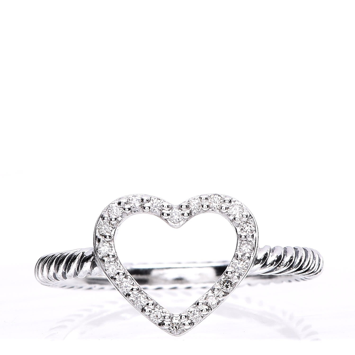 David Yurman Sterling Silver Diamond 10mm Open Heart Ring 53.1 6.5 1 of 9