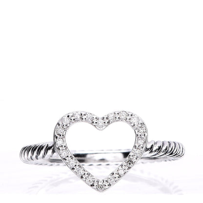 David Yurman Sterling Silver Diamond 10mm Open Heart Ring 53.1 6.5 1 of 9