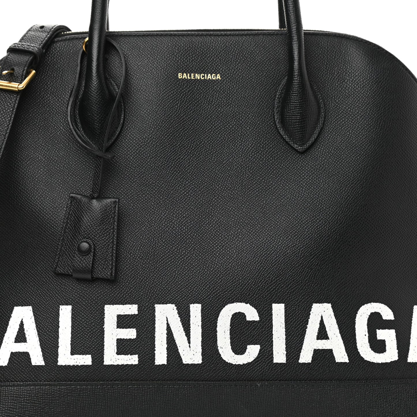Signature Grained Calfskin Logo M Ville Top Handle Bag Black