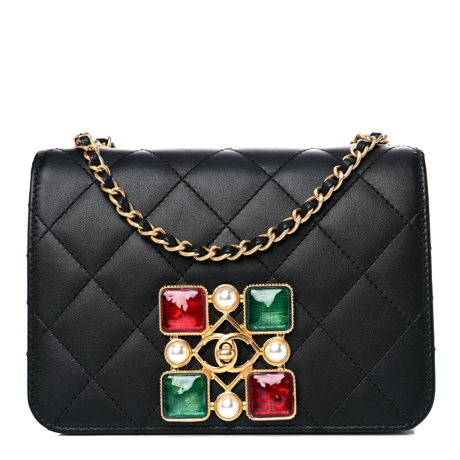Chanel Calfskin Quilted Crystal Pearl Small Flap Bag Black 2 of 10