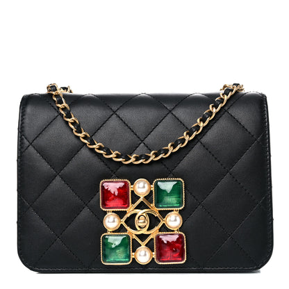 Chanel Calfskin Quilted Crystal Pearl Small Flap Bag Black 2 of 10