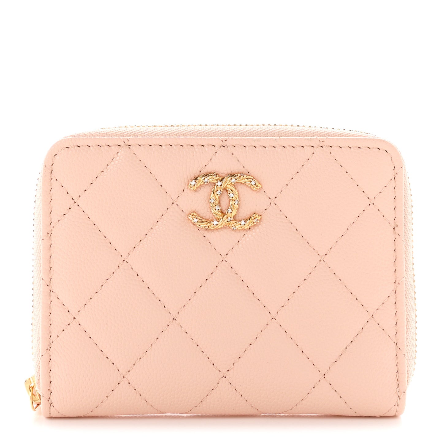 Caviar Crystal Quilted CC Zip Coin Purse Light Pink