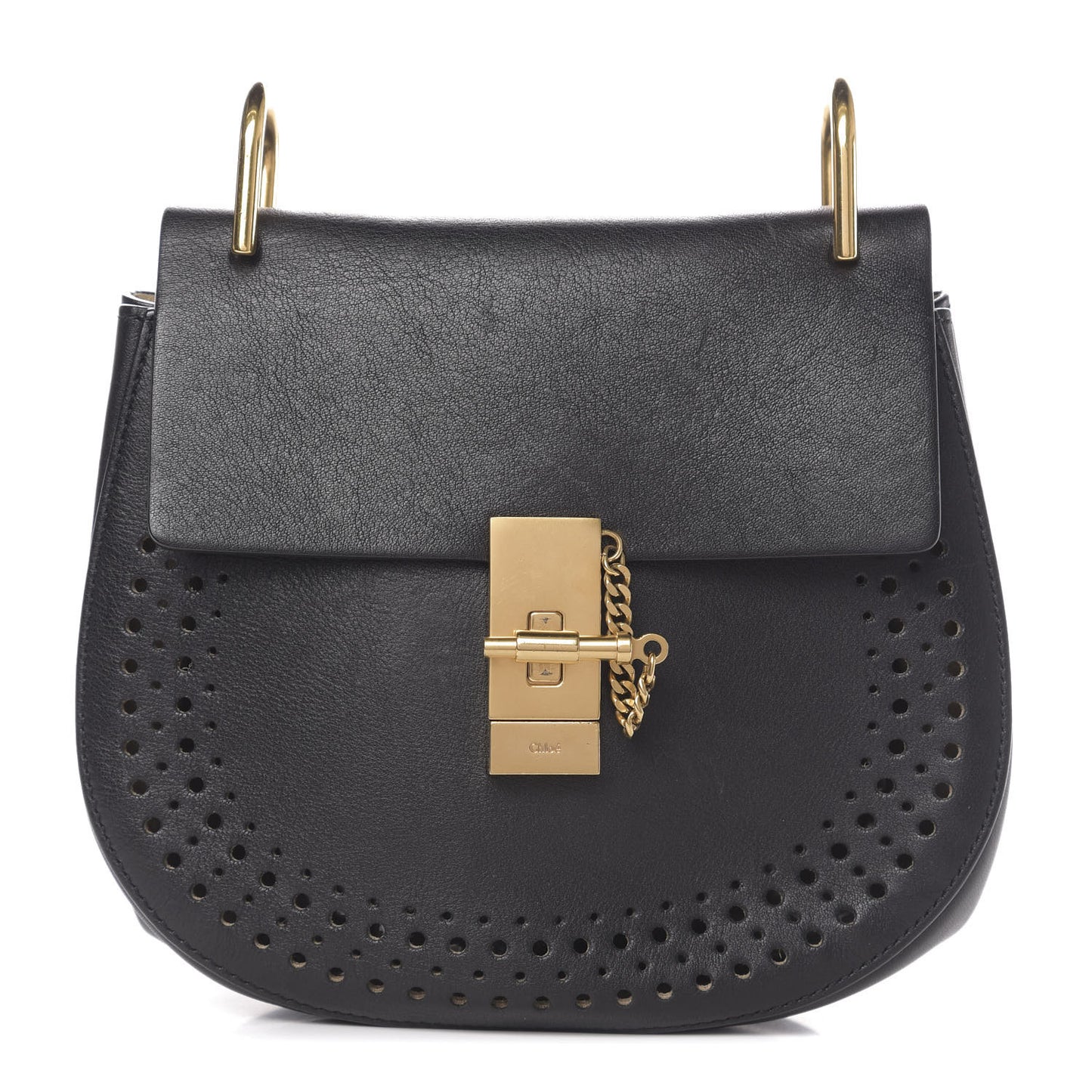 Calfskin Perforated Drew Shoulder Bag Black