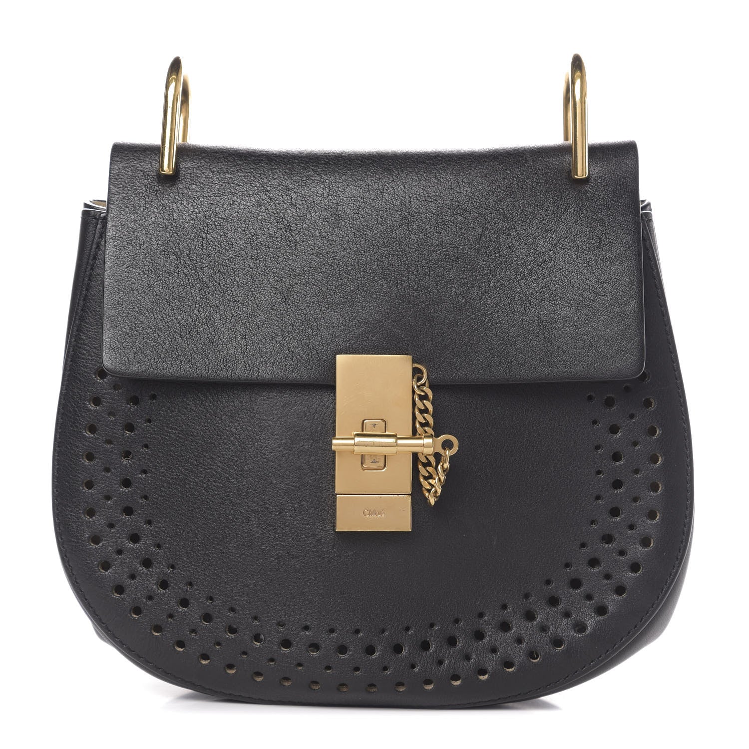 Chloe Calfskin Perforated Drew Shoulder Bag Black 2 of 20