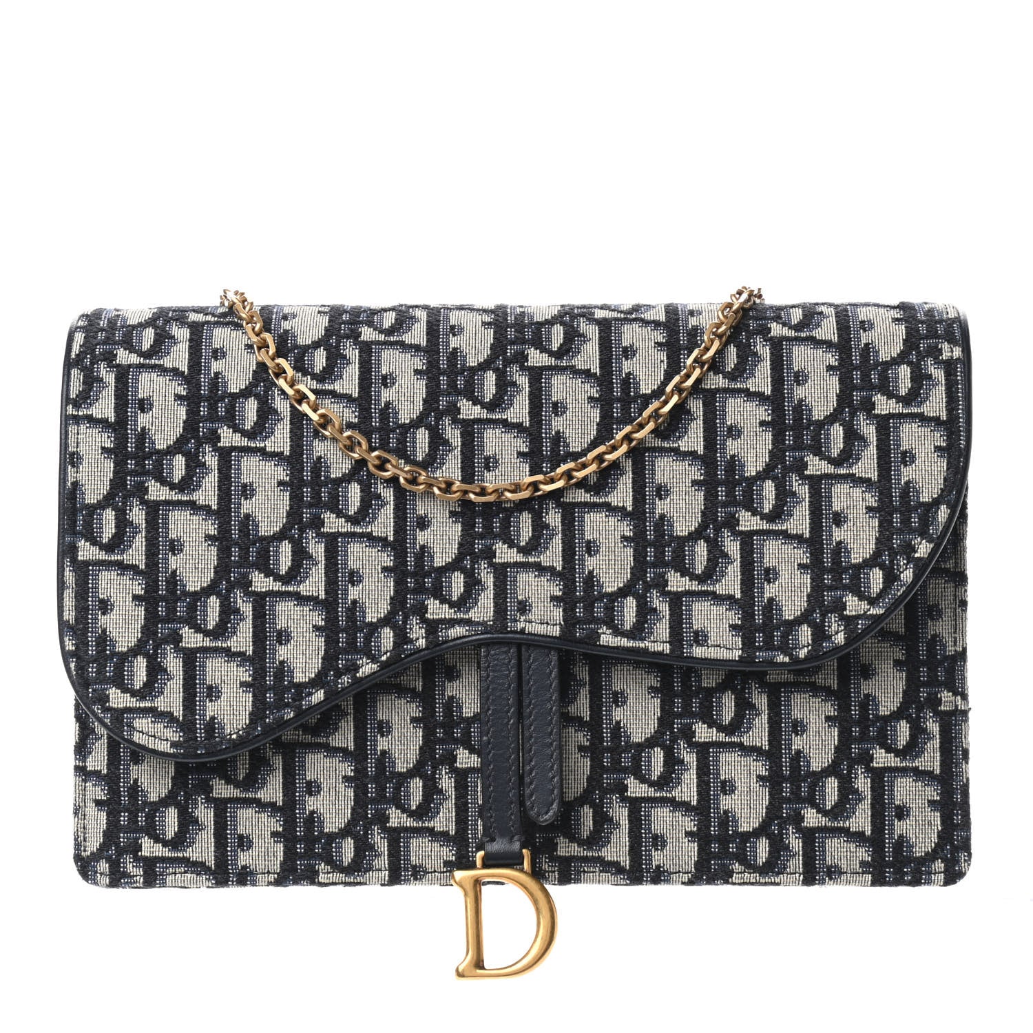 Christian Dior Oblique Saddle Chain Pouch Blue 1 of 9