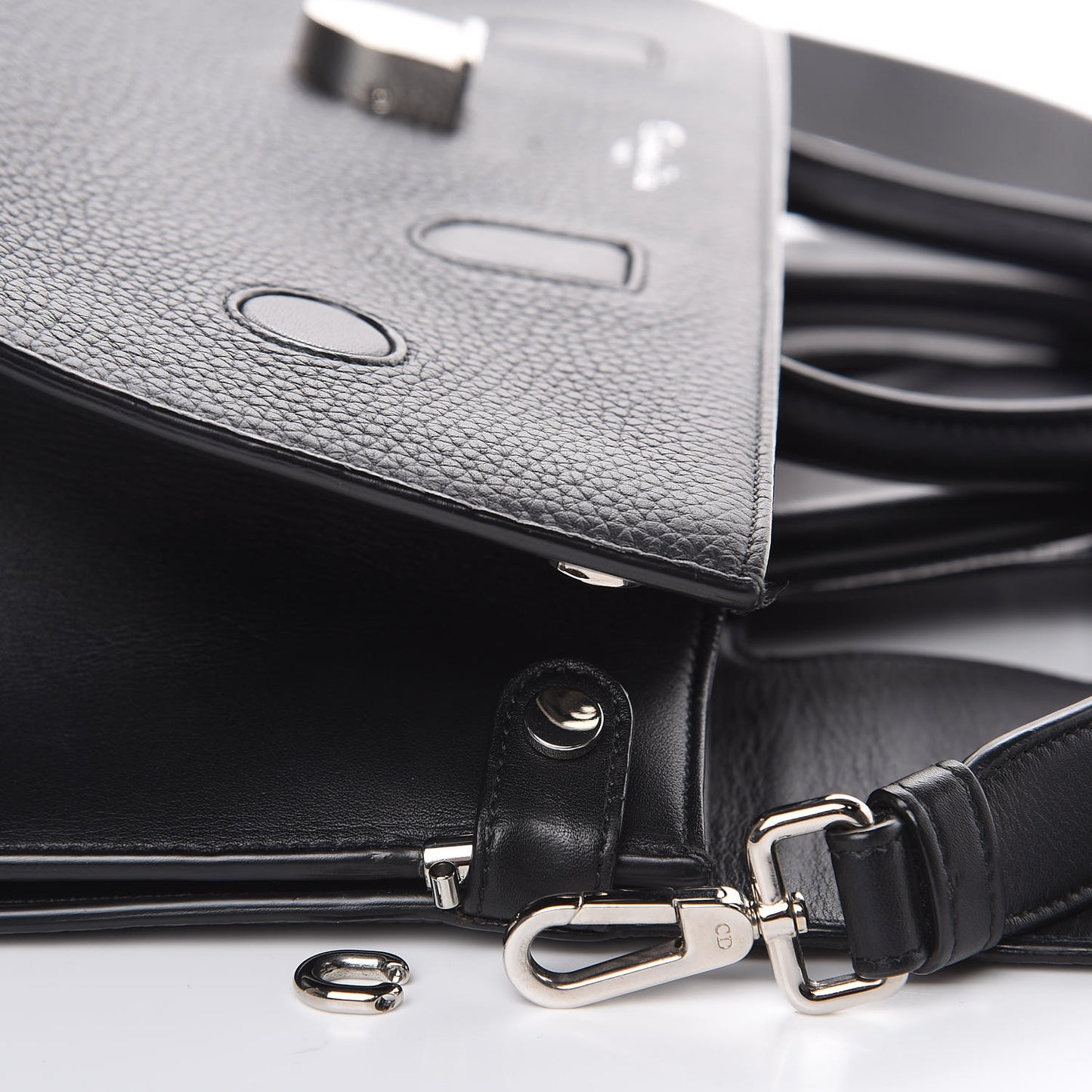 Grained Calfskin Large Diorever Flap Black