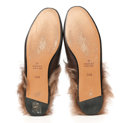Gucci Calfskin Fur Womens Princetown Slippers 36.5 Brown 6 of 27